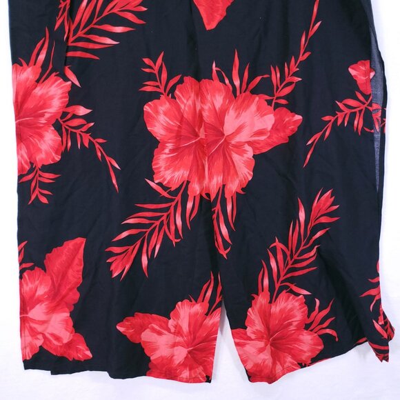 Hibiscus Collection Hawaii Red n Black Split Leg Open Sides Wrap Relaxed Floral - Picture 11 of 16